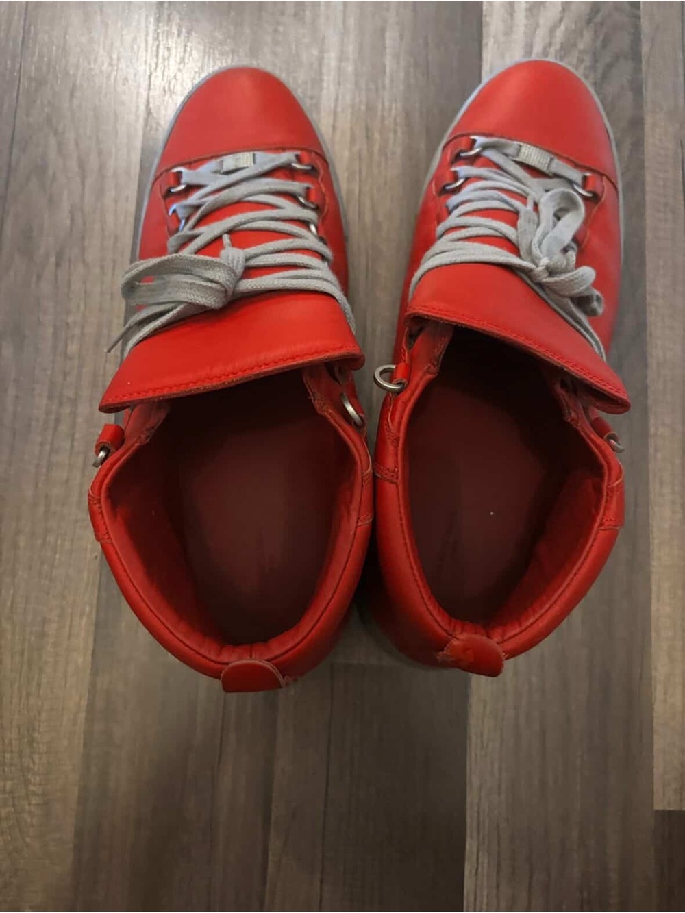 Balenciaga Red High-Top Sneakers with Gray Laces - Picture 2 of 4